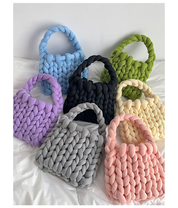 Handmade Chunky Yarn Chunky Knit Handle Bag(Size 25cm*25cm*20cm)